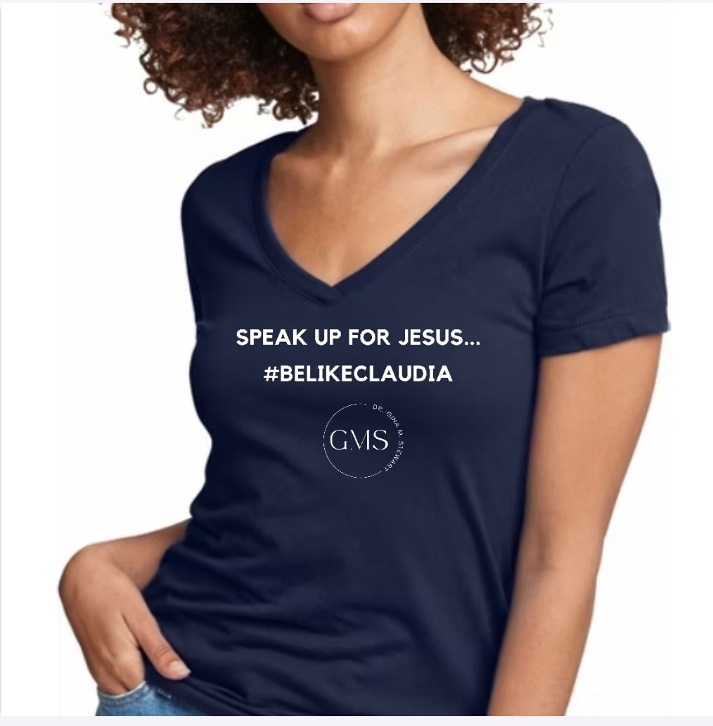 Speak Up For Jesus - V-Neck Women's Fitted Short-Sleeved T-Shirt