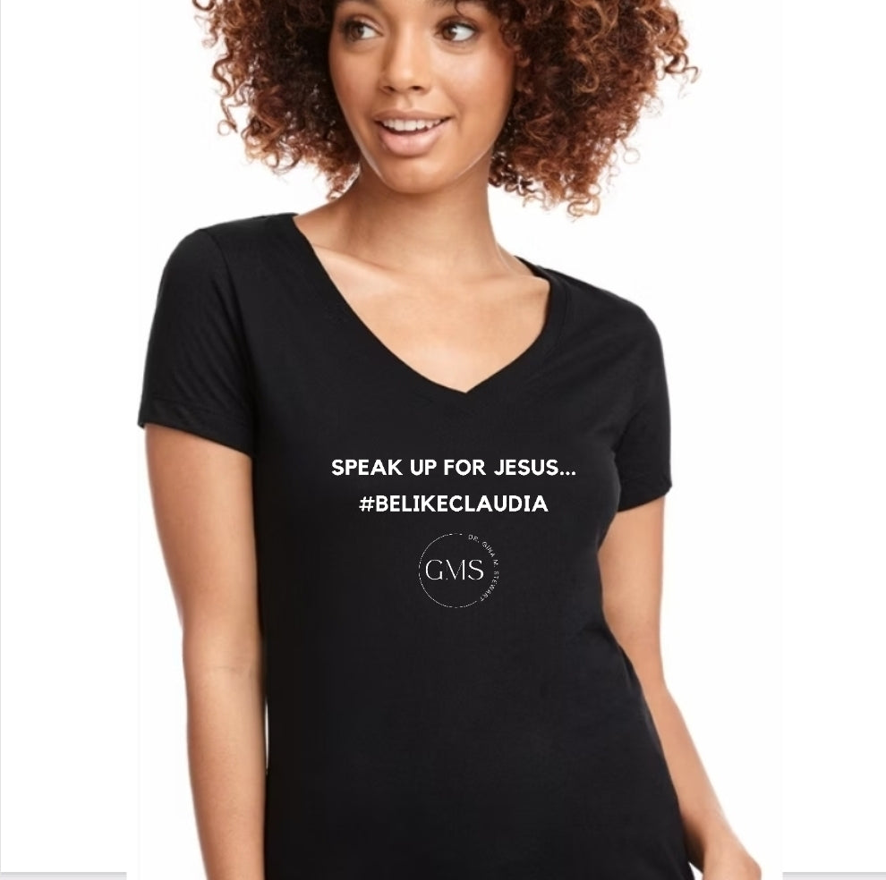 Speak Up For Jesus - V-Neck Women's Fitted Short-Sleeved T-Shirt