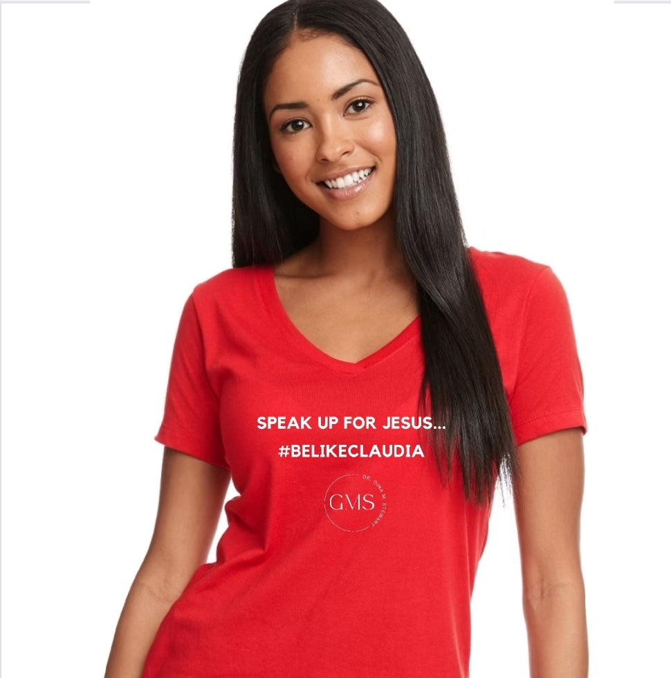 Speak Up For Jesus - V-Neck Women's Fitted Short-Sleeved T-Shirt