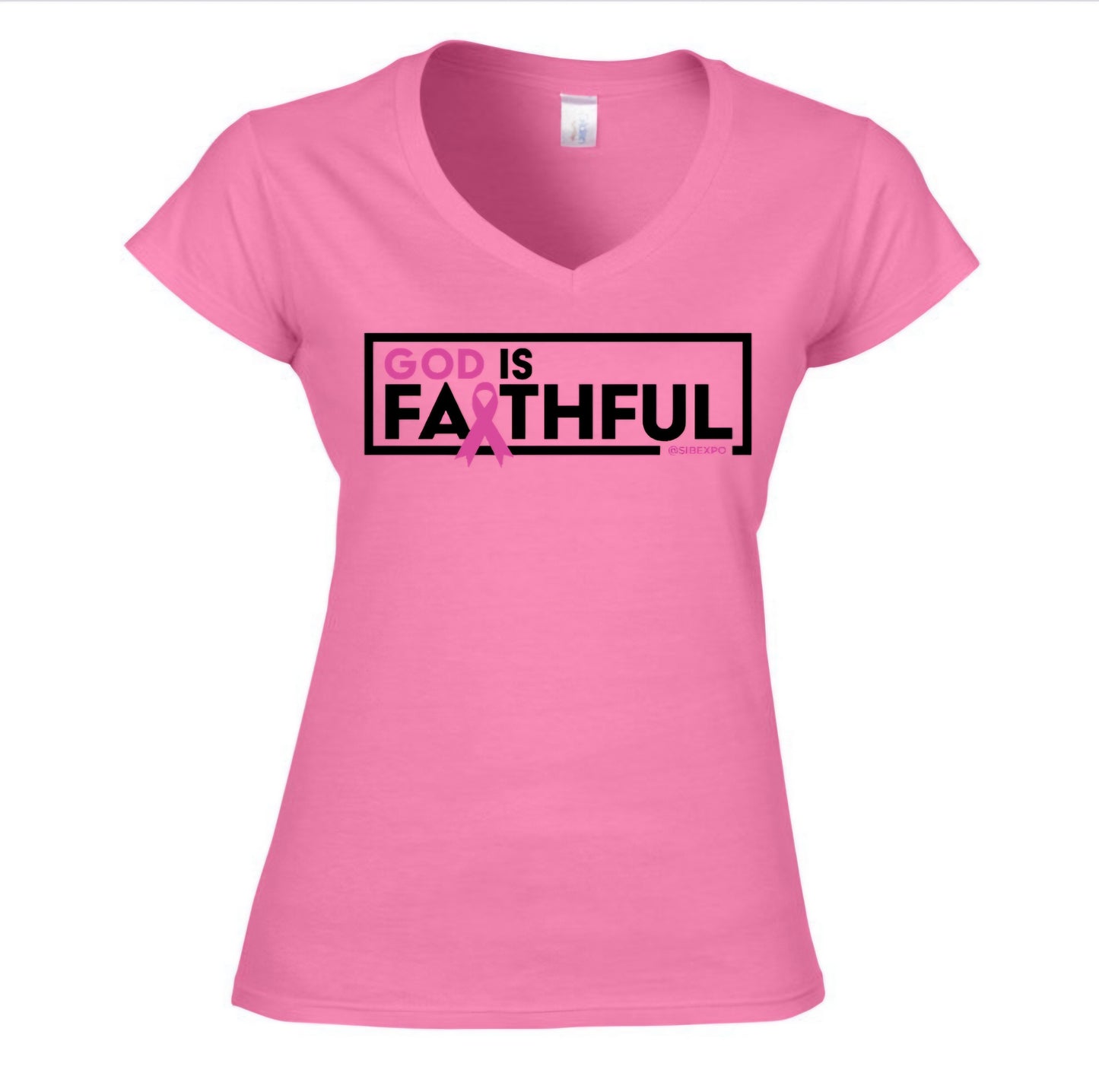 Clearance - God is Faithful Women's Tee - Breast Cancer Awareness