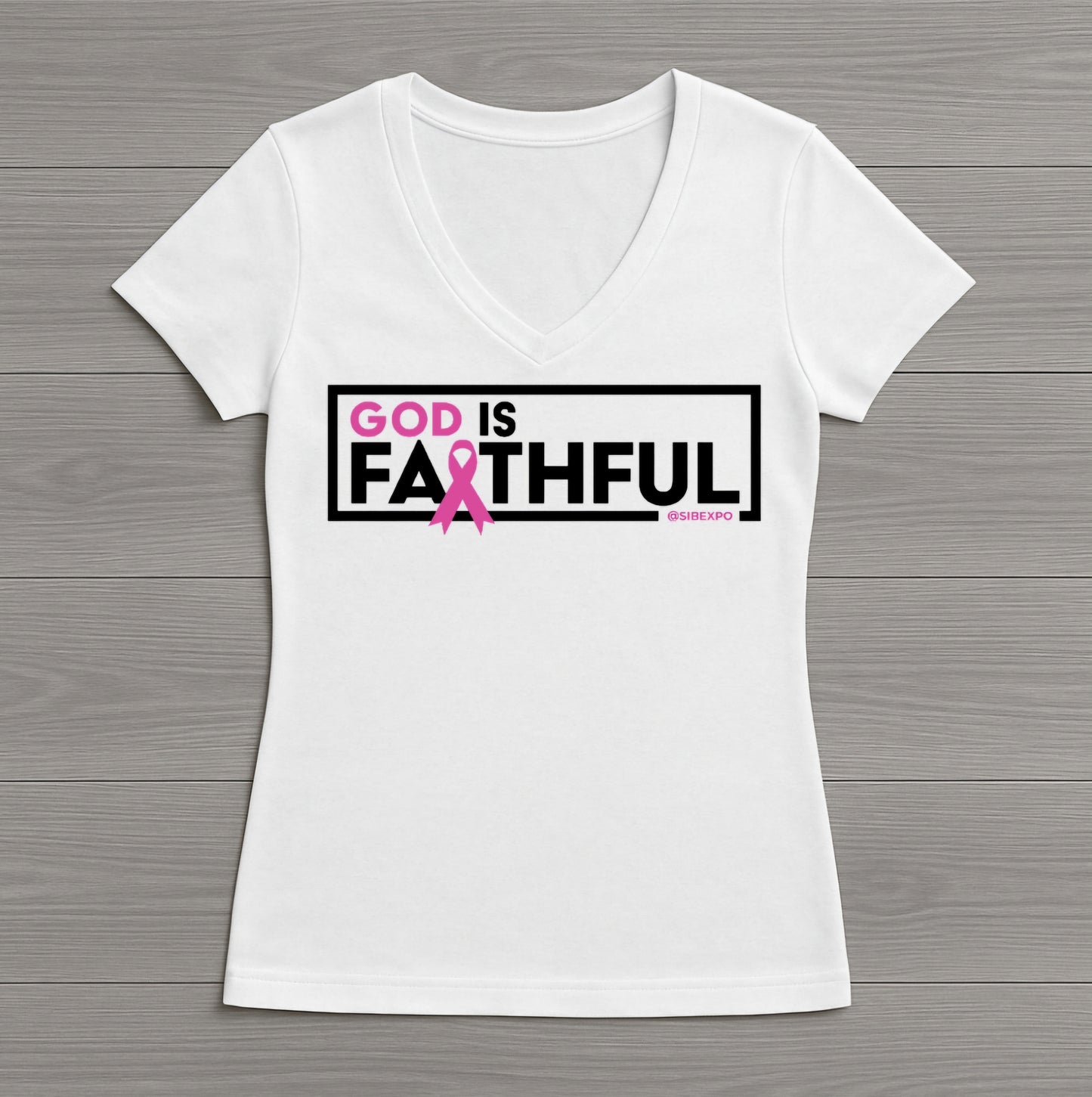 Clearance - God is Faithful Women's Tee - Breast Cancer Awareness