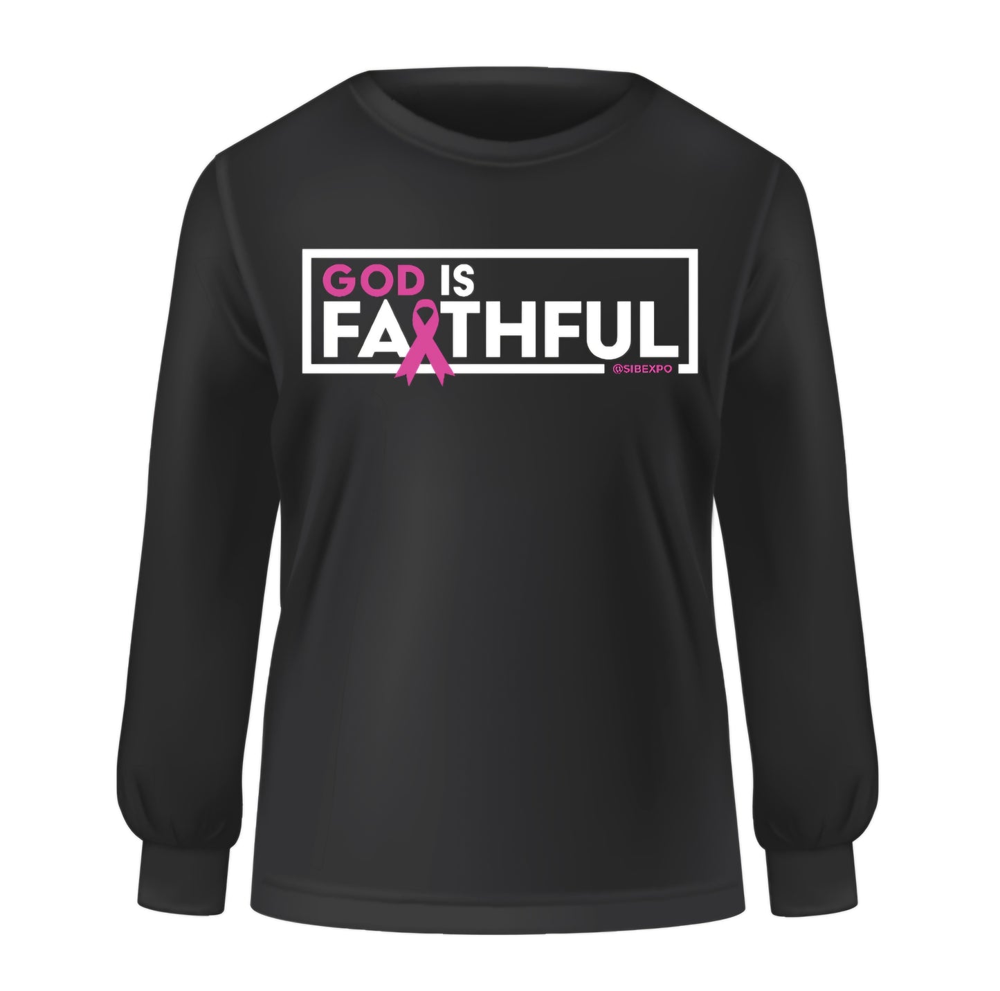 Clearance - God is Faithful Long Sleeve Tee - Breast Cancer Awareness