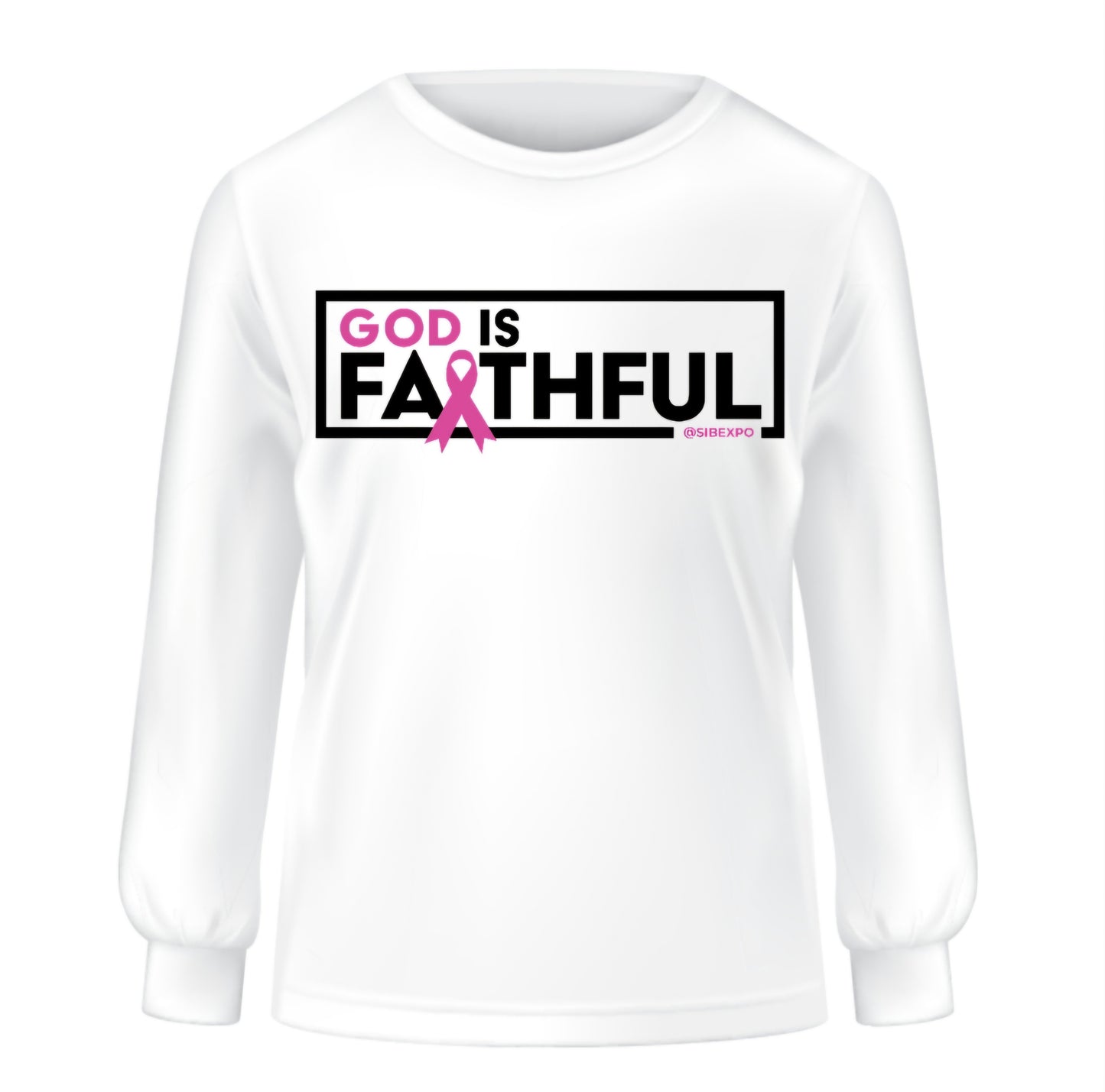 Clearance - God is Faithful Long Sleeve Tee - Breast Cancer Awareness
