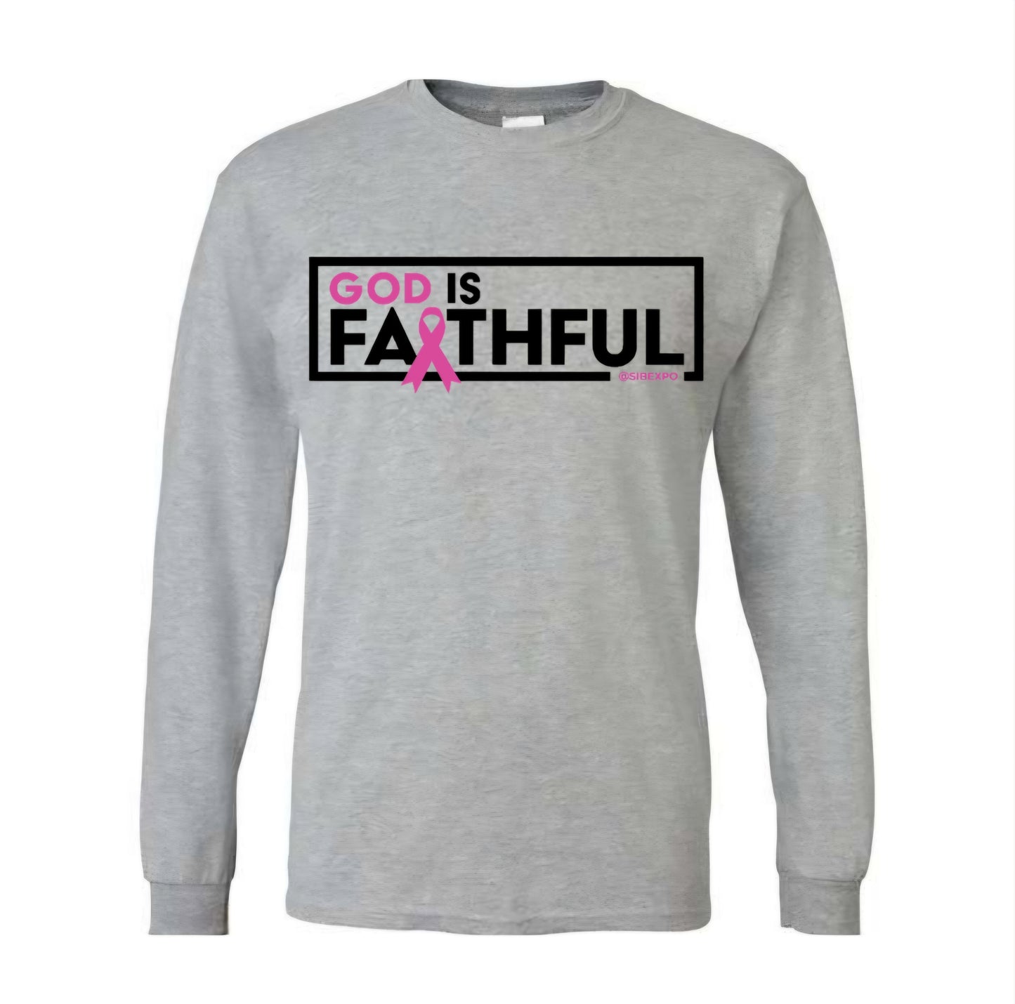 Clearance - God is Faithful Long Sleeve Tee - Breast Cancer Awareness