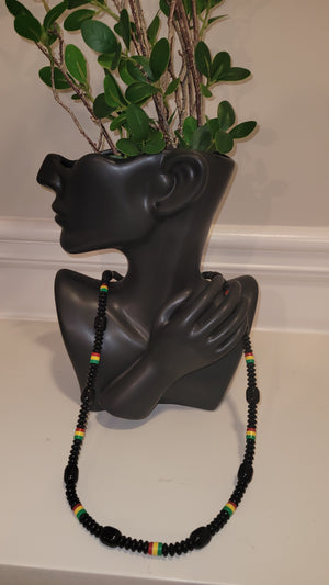 Black Ribbed Beaded Ghanaian Necklace