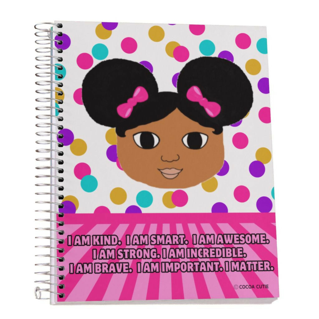 Cocoa Cutie Pink Afro Puffs Affirmations (Jordyn) Notebook- Girl