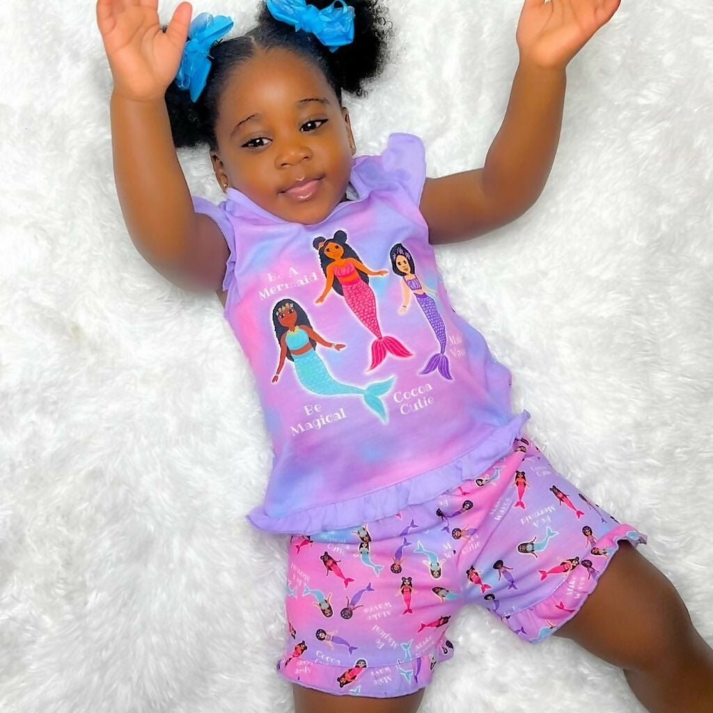 Cocoa Cutie Mermaid Affirmation Kid's Three-Piece Pajamas