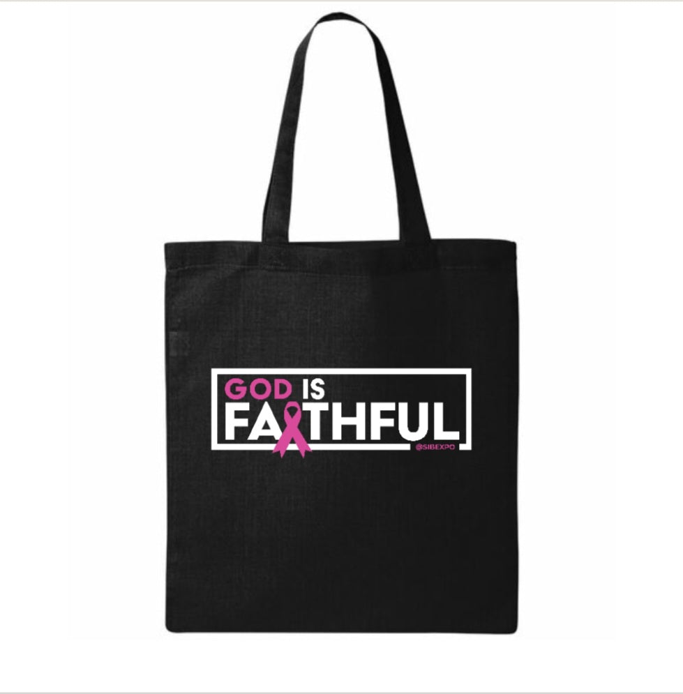 God is Faithful Tote Bag - Breast Cancer Awareness