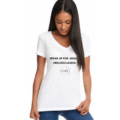 Speak Up For Jesus - V-Neck Women's Fitted Short-Sleeved T-Shirt