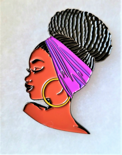 Black Woman Loc Bun ID Enamel Work Badge