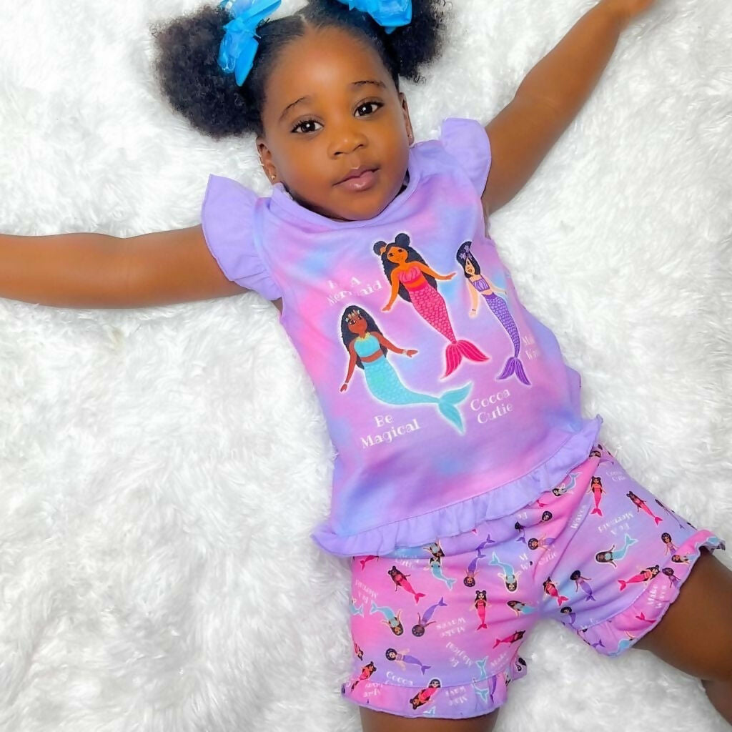 Cocoa Cutie Mermaid Affirmation Kid's Three-Piece Pajamas