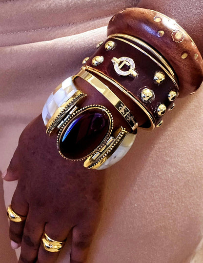 Natural Black Agate Shell Bangles