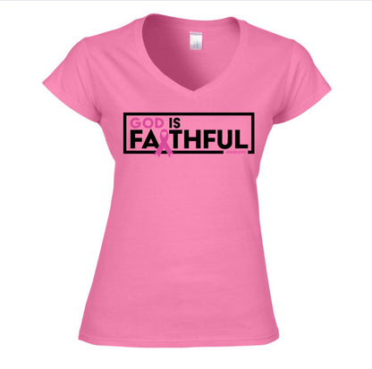 Clearance - God is Faithful Women's Tee - Breast Cancer Awareness