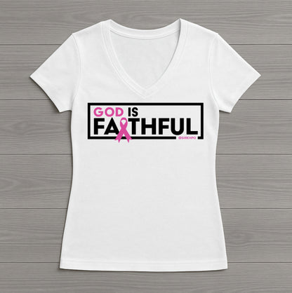 Clearance - God is Faithful Women's Tee - Breast Cancer Awareness