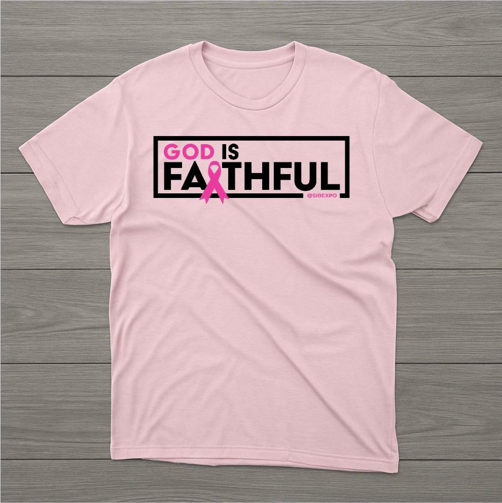 Clearance - God is Faithful Unisex Tee - Breast Cancer Awareness