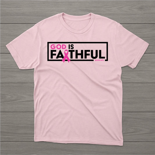 Clearance - God is Faithful Unisex Tee - Breast Cancer Awareness