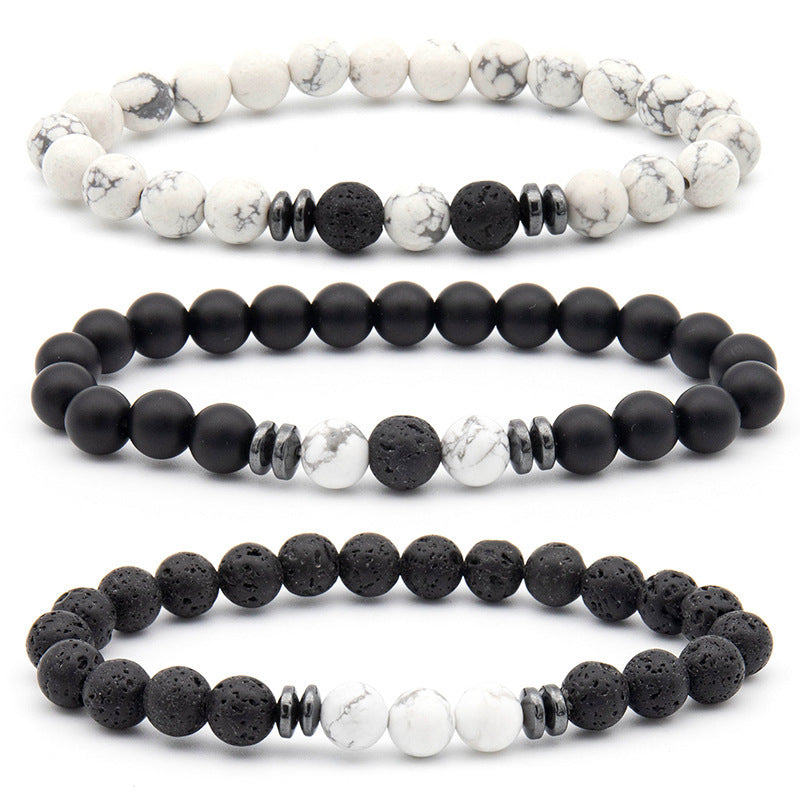 Black & White Volcanic Stone Men's Bracelet Set