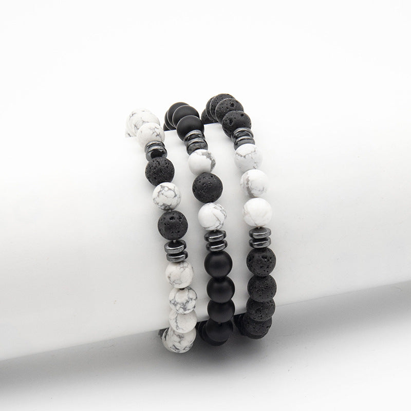 Black & White Volcanic Stone Men's Bracelet Set