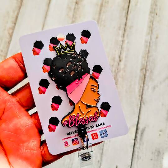 Blessed ID Retractable Badge Reel with Pink Headwrap
