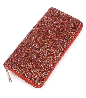 The Trendy Clutch Zipper Wallet- Sequins Red