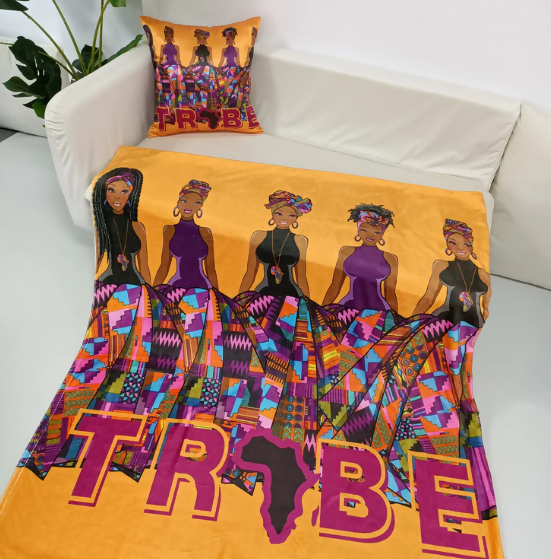 3 Piece TRIBE African Style Throw Blanket, Pillowcase, & Eye Mask Lounge Set