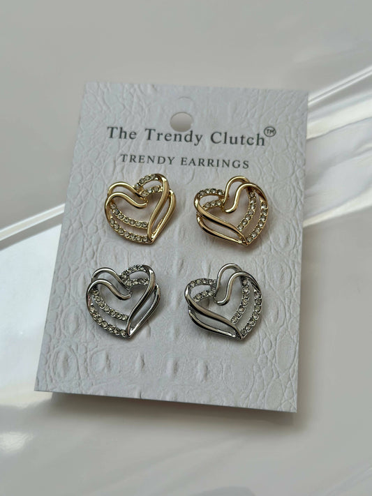 The Trendy Clutch Heart Stud Earrings Set