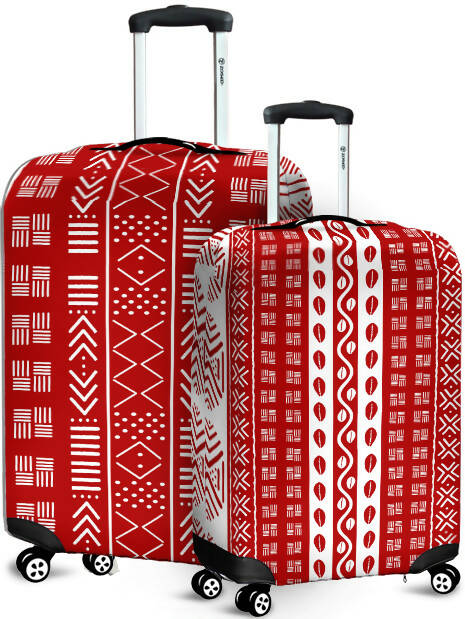 Luggage Cover - Red and White Mud Cloth