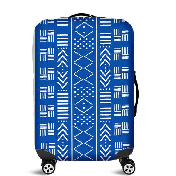 Luggage Cover - Blue and White Mud Cloth