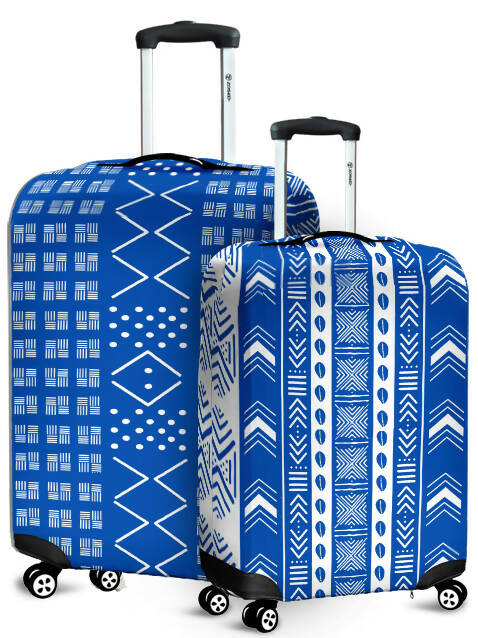 Luggage Cover - Blue and White Mud Cloth