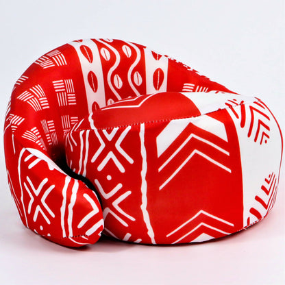 Wave Travel Neck Pillow - Red and White Mud Cloth