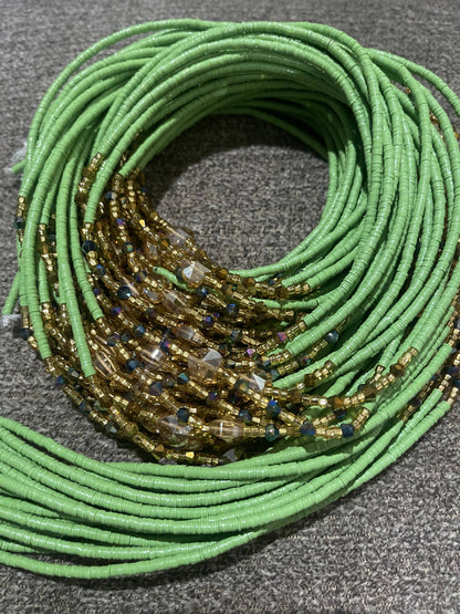 Green with Hearts Waist Beads