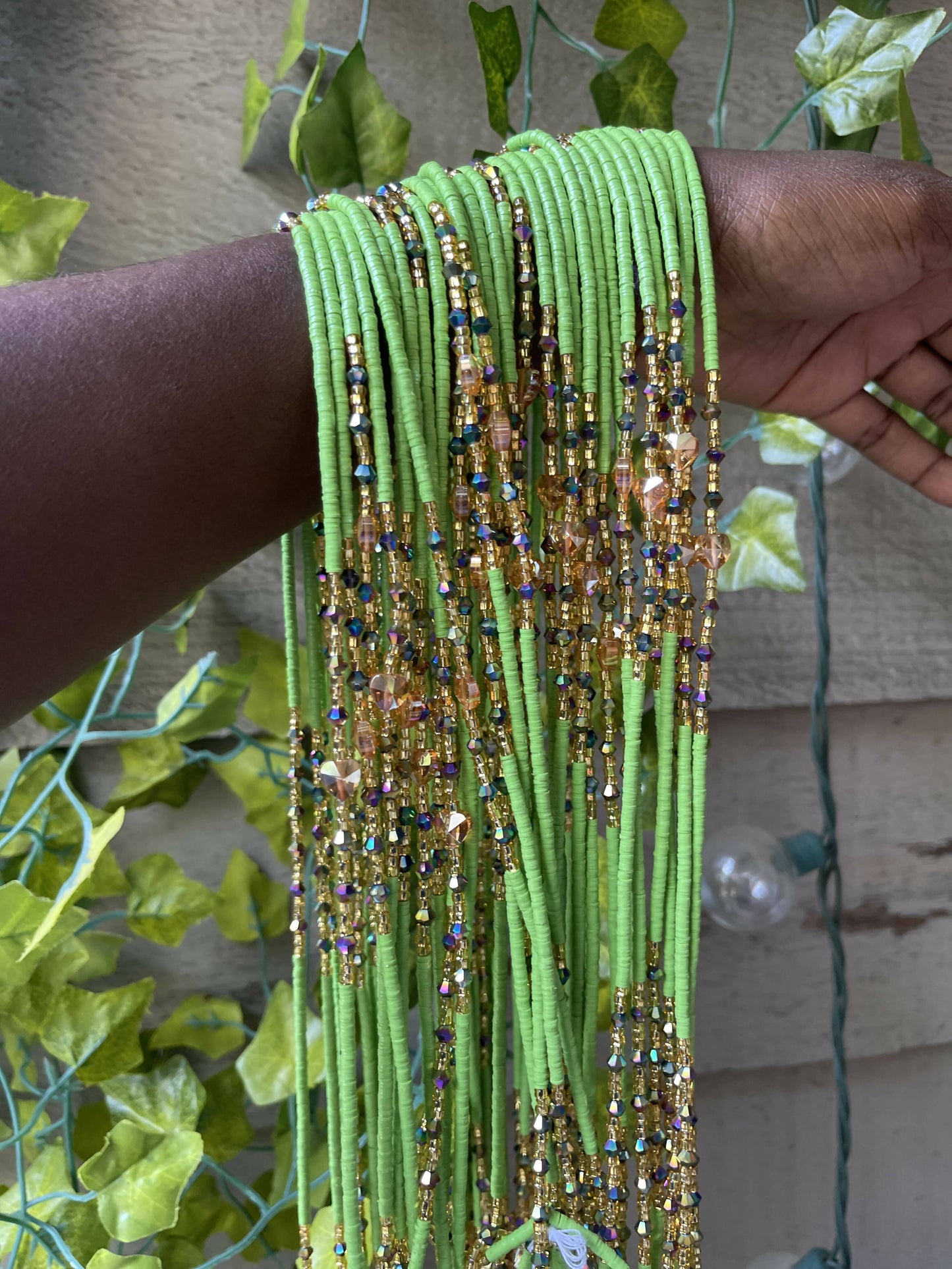 Green with Hearts Waist Beads