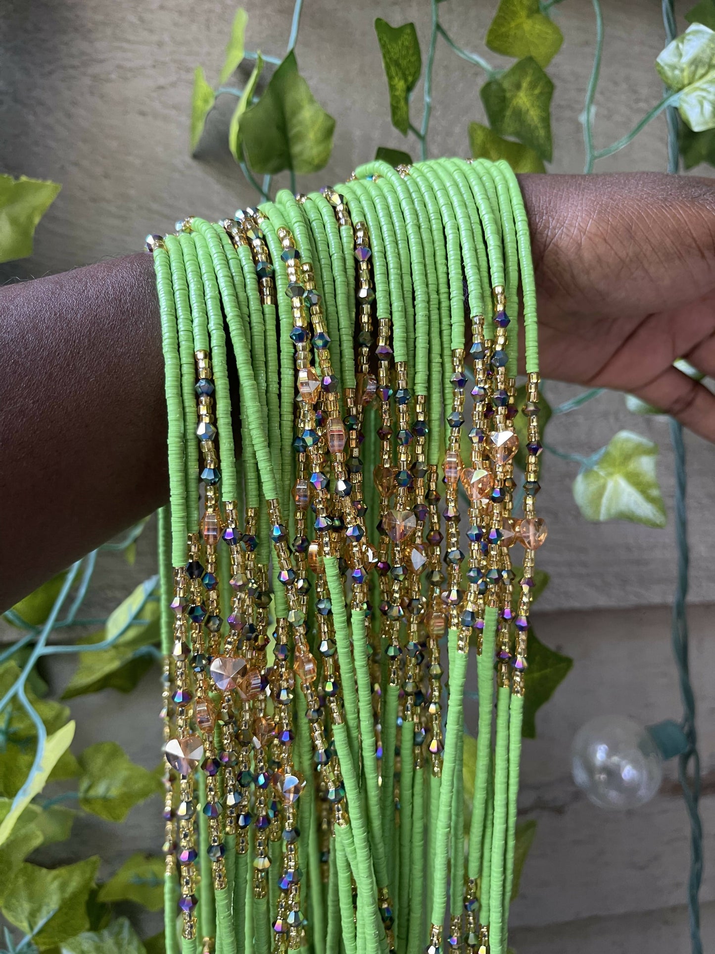 Green with Hearts Waist Beads