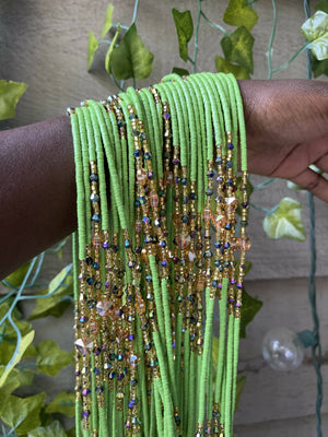 Green with Hearts Waist Beads