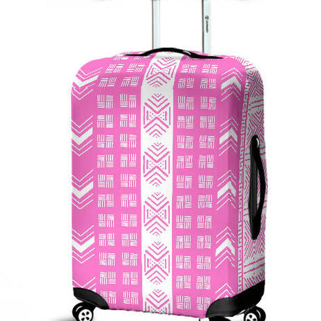 Luggage Cover - Pink and White Mud Cloth