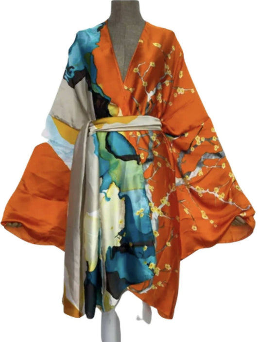 Orange Flare Sleeve Short Sexy Kimono