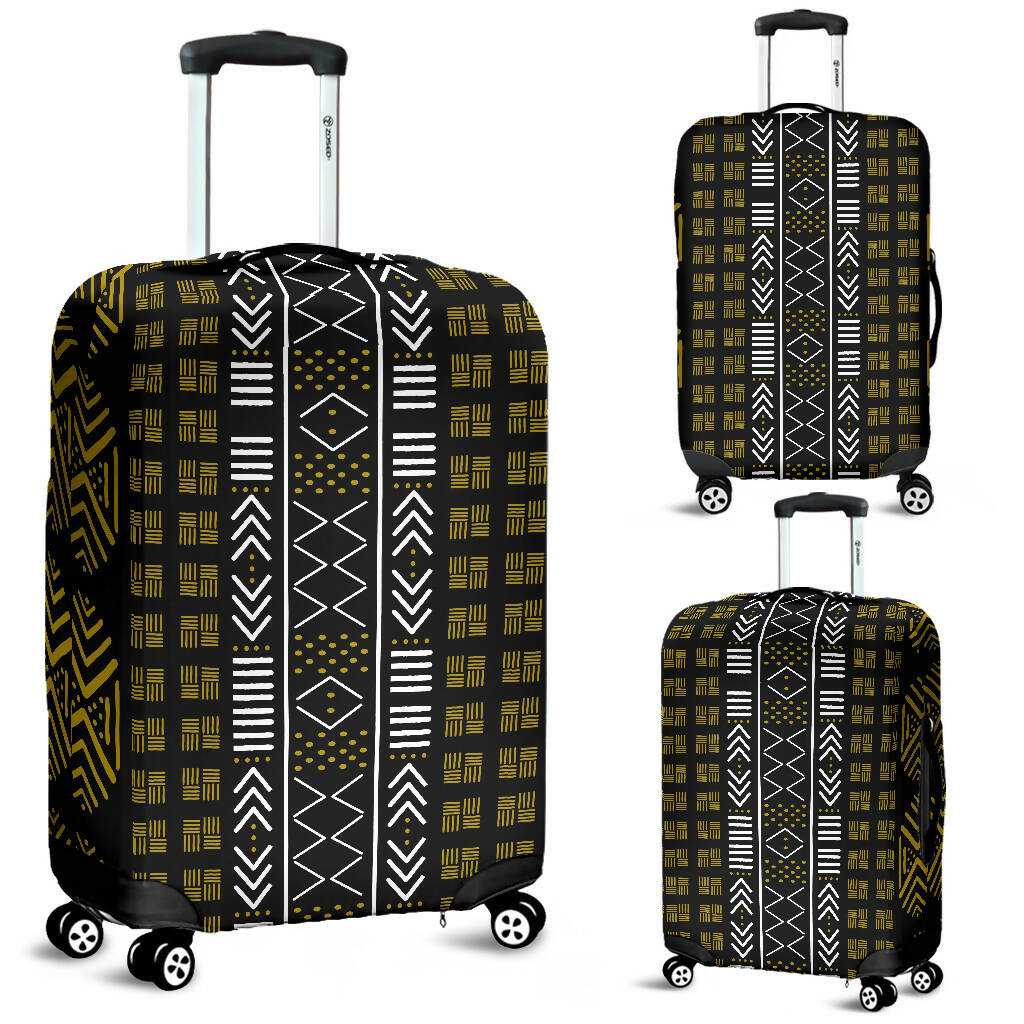 Luggage Cover - Black and Gold Mud Cloth