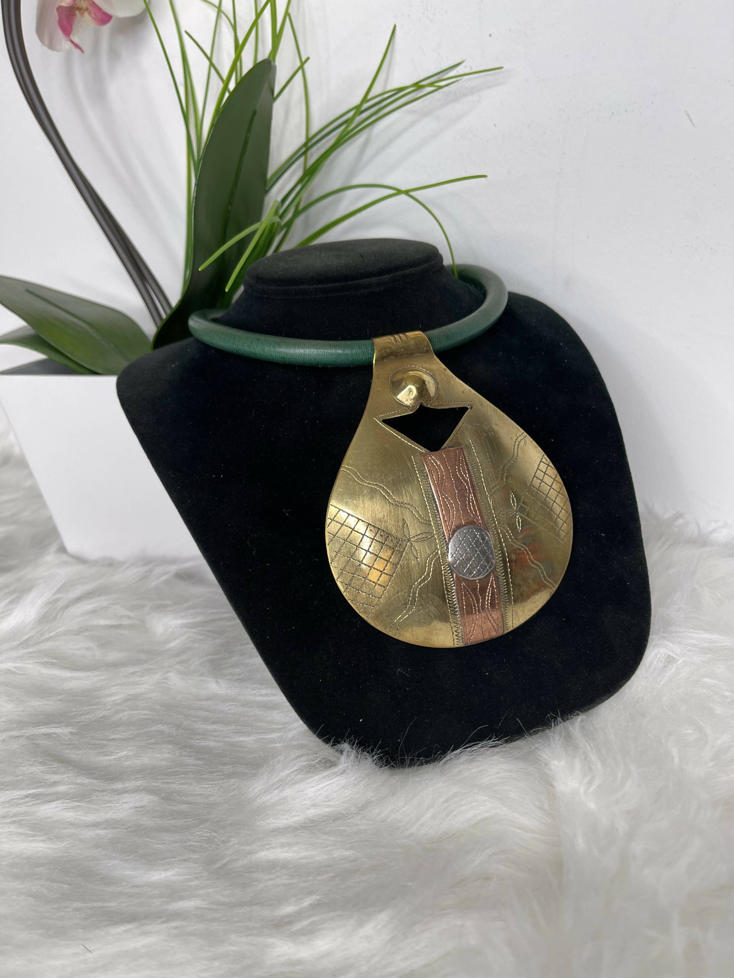 Amanirenas Leather With Bronze pendant Necklace