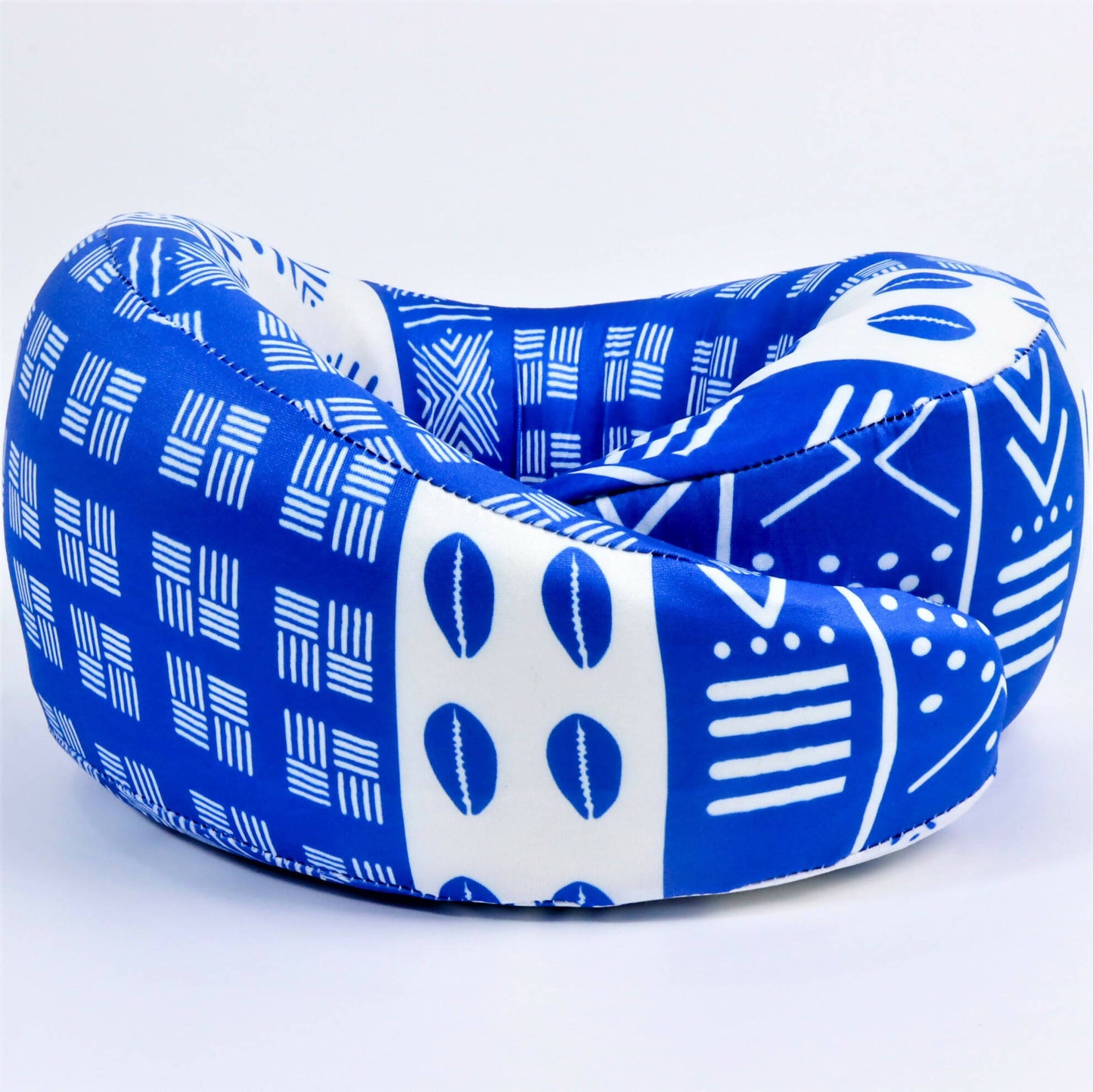 Wave Travel Neck Pillow - Blue and White Mud Cloth