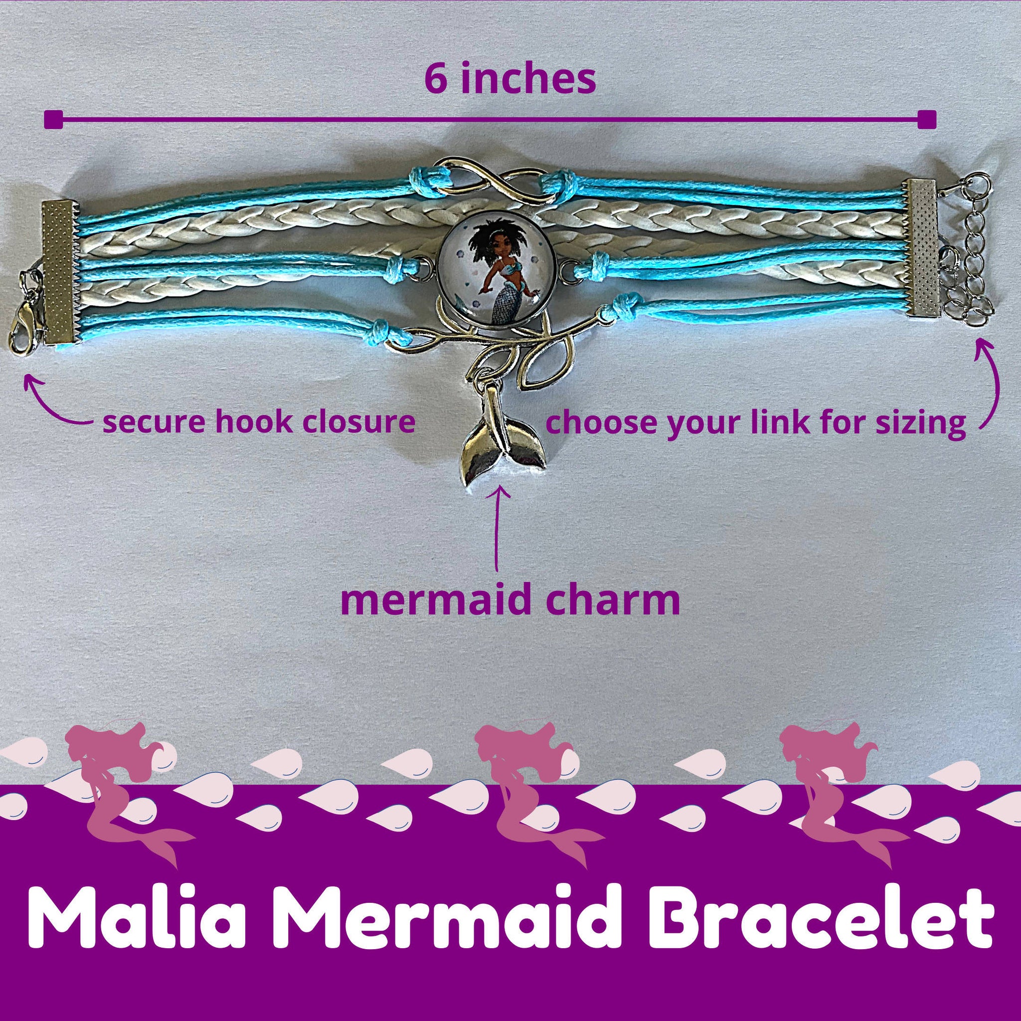 Marli Mermaid 18x18in Pillow Covers and Mermaid Bracelet Bundle