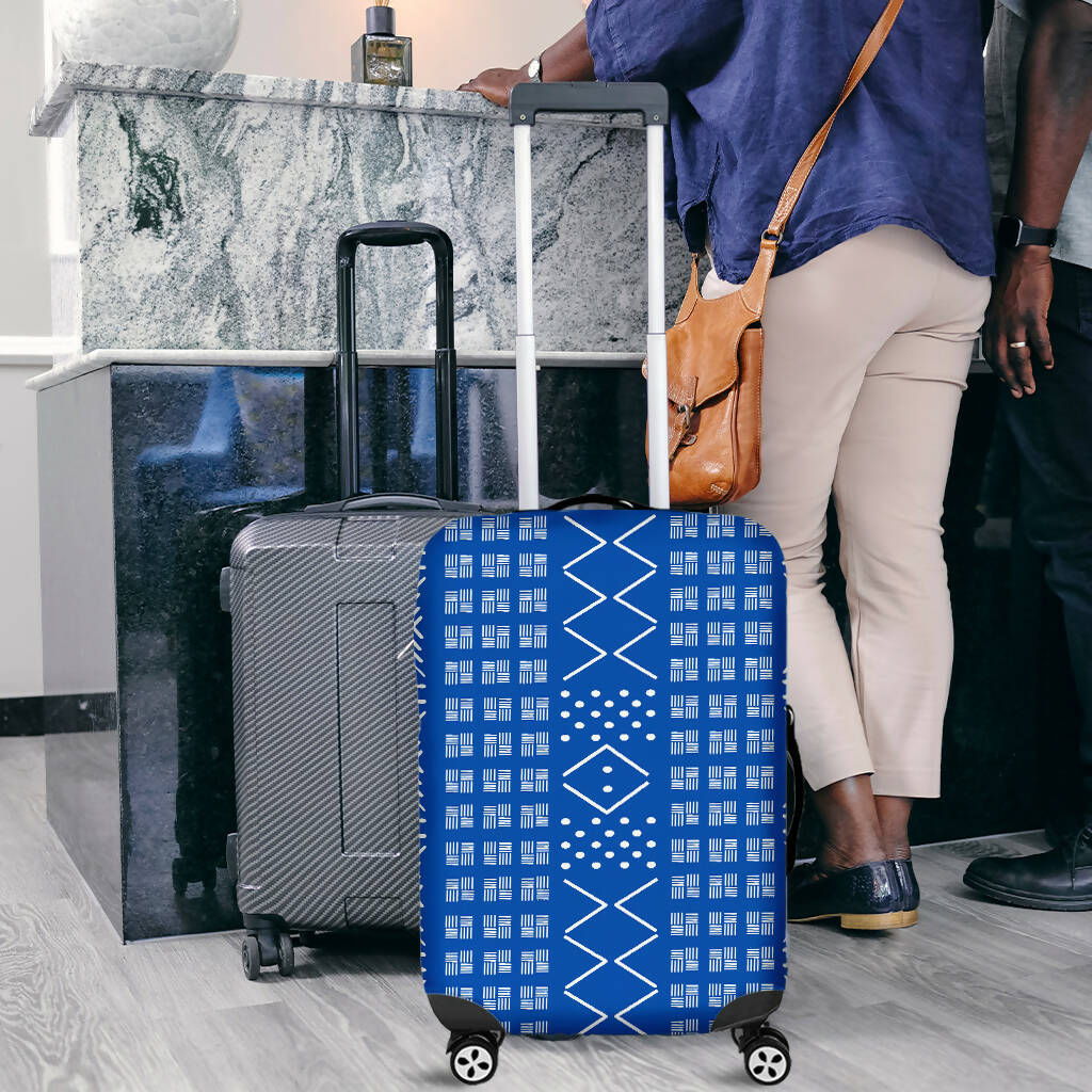 Luggage Cover - Blue and White Mud Cloth