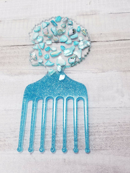 Turquoise Shell Afro Pick
