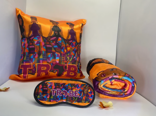 3 Piece TRIBE African Style Throw Blanket, Pillowcase, & Eye Mask Lounge Set