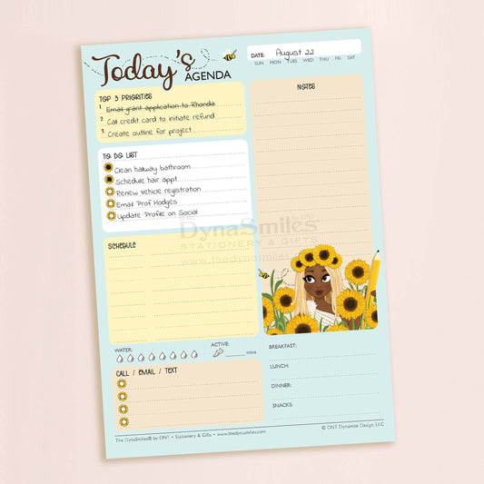 "Sunflower Field" 7x10 Daily Planner Pad, 50 Undated Tear Away Sheets