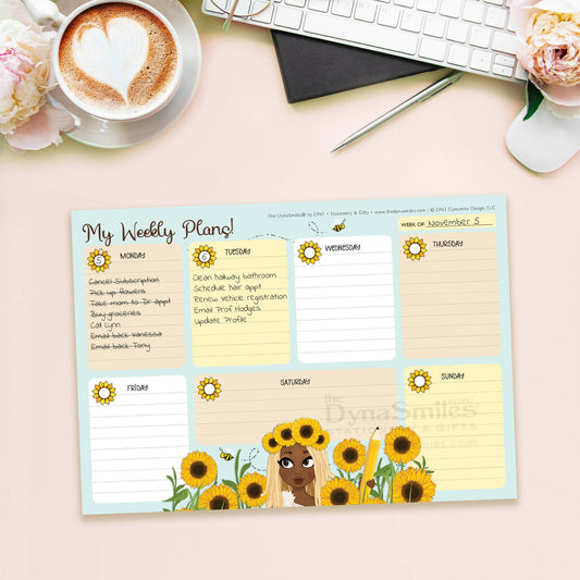 "Sunflower Field" 10x7 Weekly Planner Pad, 50 Undated Tear Away Sheets
