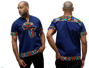 African Map Native Shirt Short Sleeve Blue