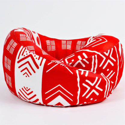Wave Travel Neck Pillow - Red and White Mud Cloth