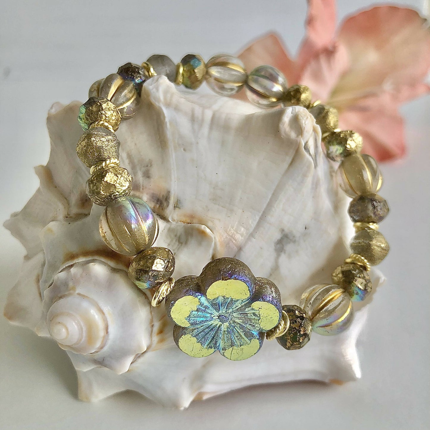 Hibiscus Flower Glass Bracelet