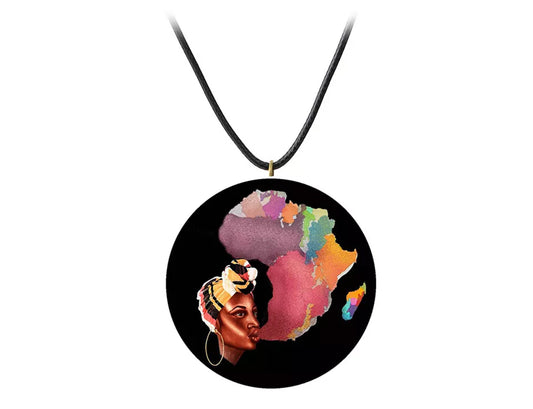Round Circle Sister Africa Wooden Necklace Black