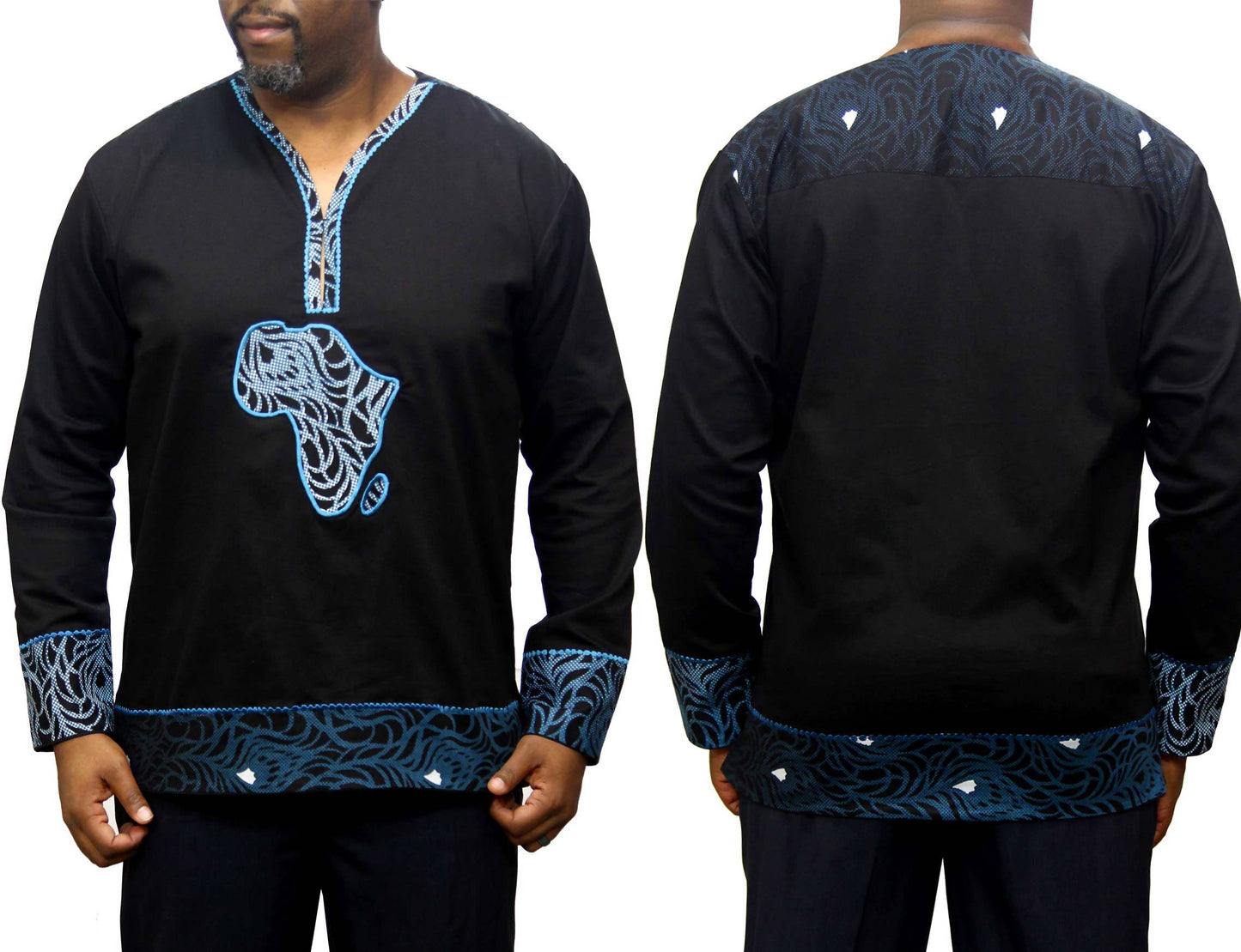Bluegroove African Map Native Shirt Long Sleeve Black